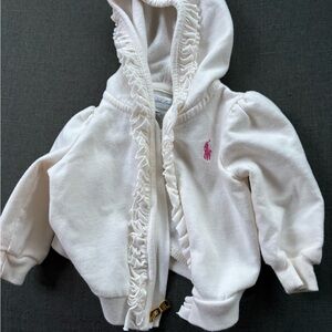 Ralph Lauren Infant White Hoodie with Pink Emblem